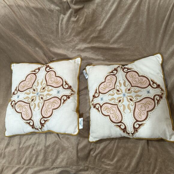 Patina Vie throw pillows yellow velour Pink Heart Embroidery cotton velvet 17" 2 - Picture 15 of 16